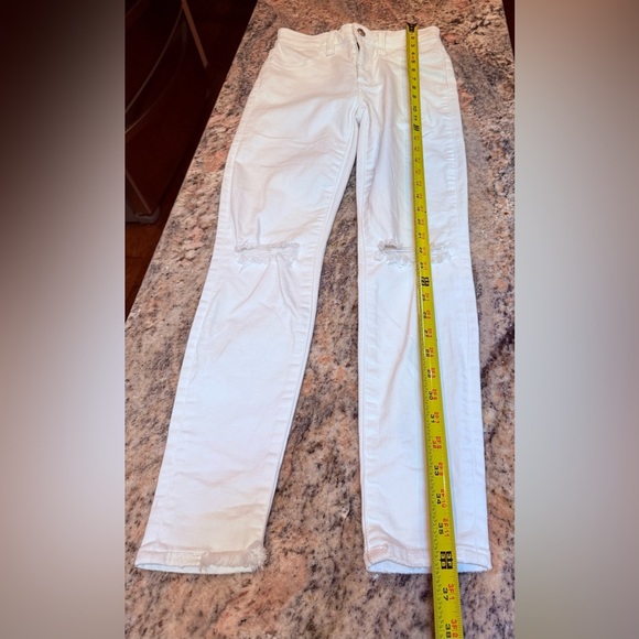 American Eagle Super Stretch White Distressed Jeans Size 0 Short Raw Hem Skinny - Picture 7 of 14